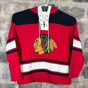 NHL Chicago Blackhawks Hoodie X Large Lace Up‎ Hockey Sweatshirt Red Embroidered
